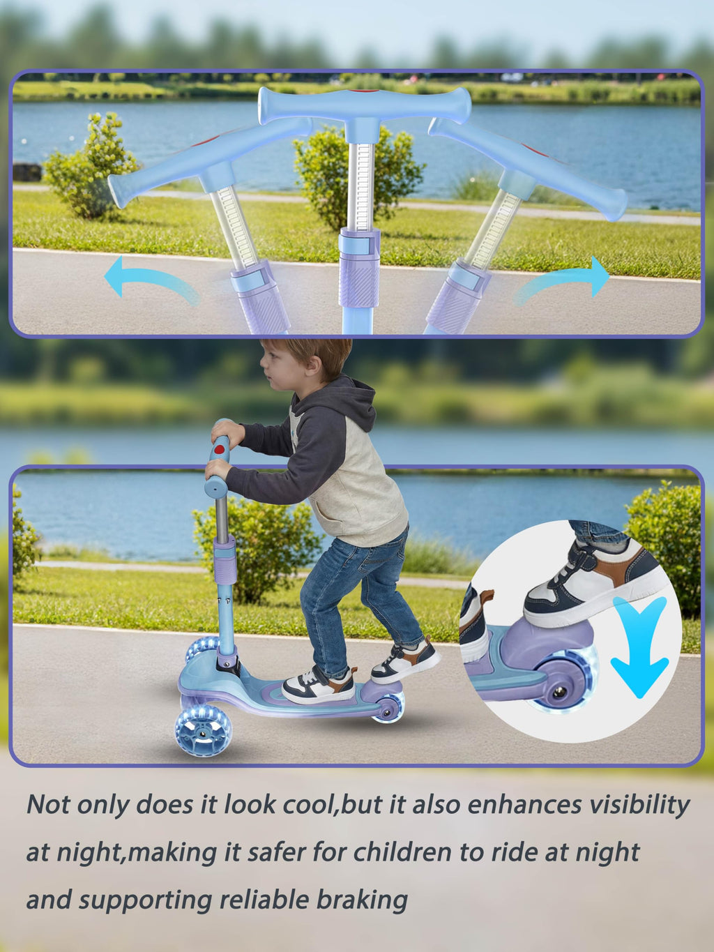2-in-1 Folding Kick Scooter with Removable Seat and 3 PU Light-Up Wheels N9569