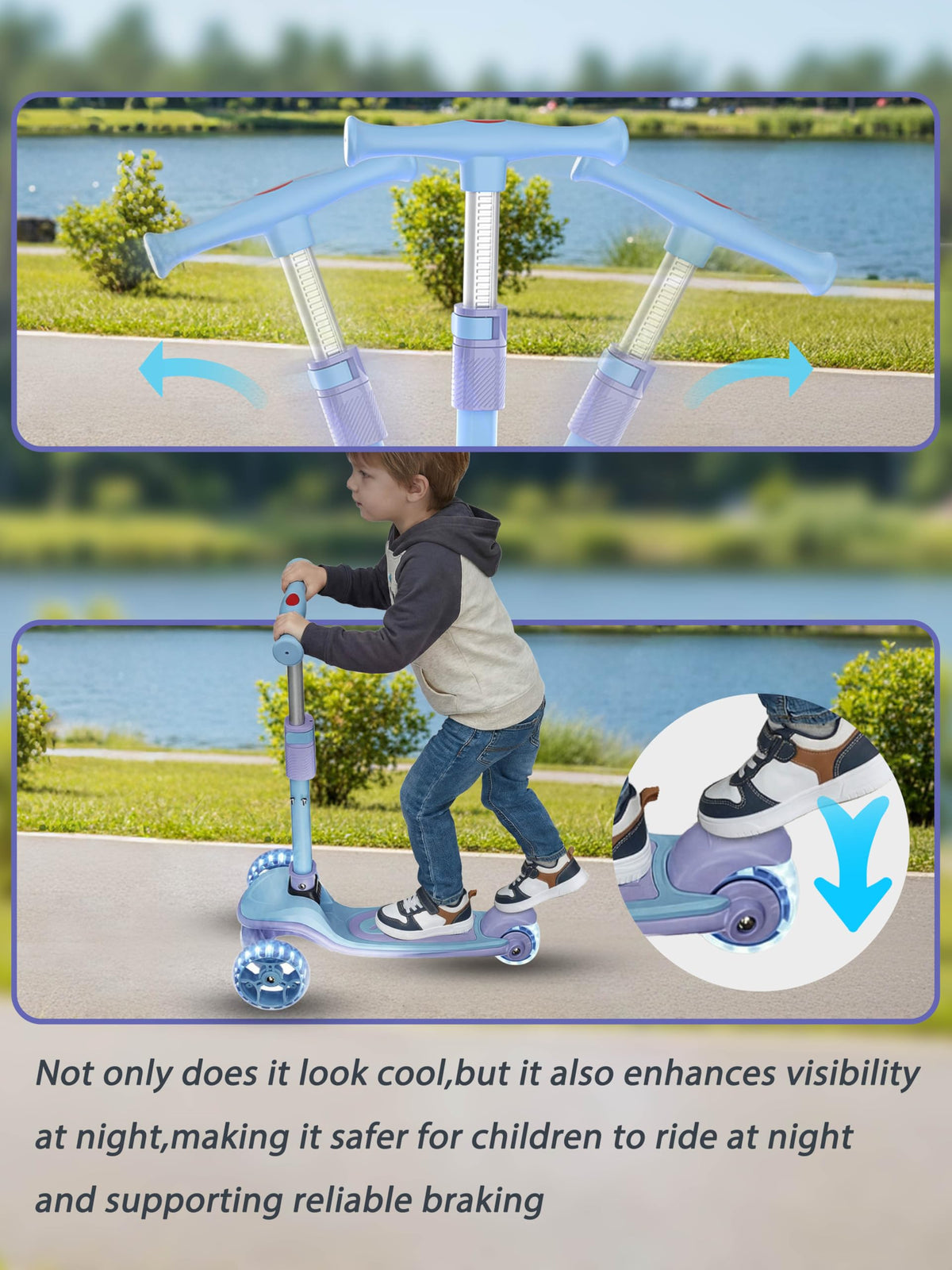 2-in-1 Folding Kick Scooter with Removable Seat and 3 PU Light-Up Wheels N9569