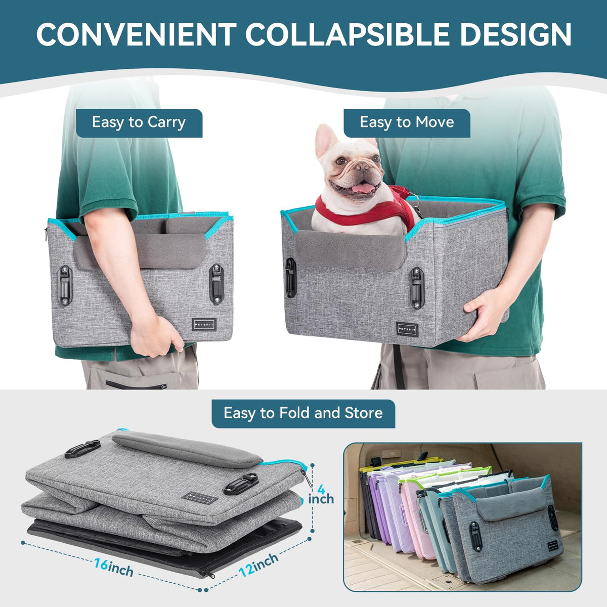Foldable Dog Booster Car Seat with Safety Tether T1510