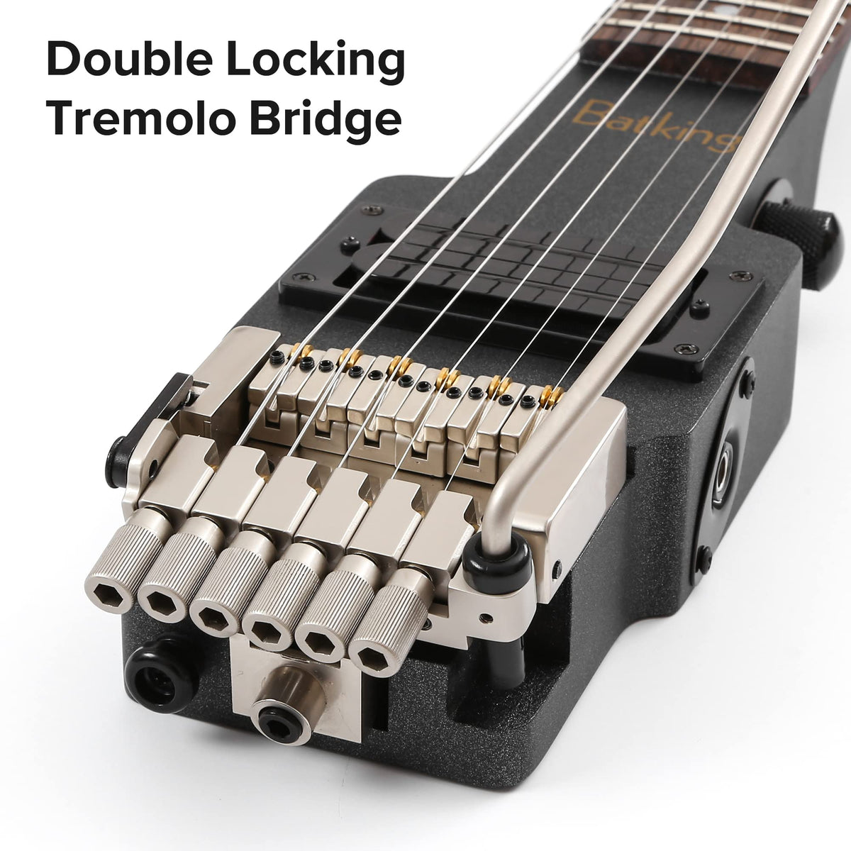 Travel Electric Guitar Headless 6 String One-piece Canada Maple Neck Double Locking Tremolo Bridge with Gigbag E714