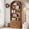 76.8" Tall Arched Bookcase with File Cabinet Drawer, Walnut Brown N416