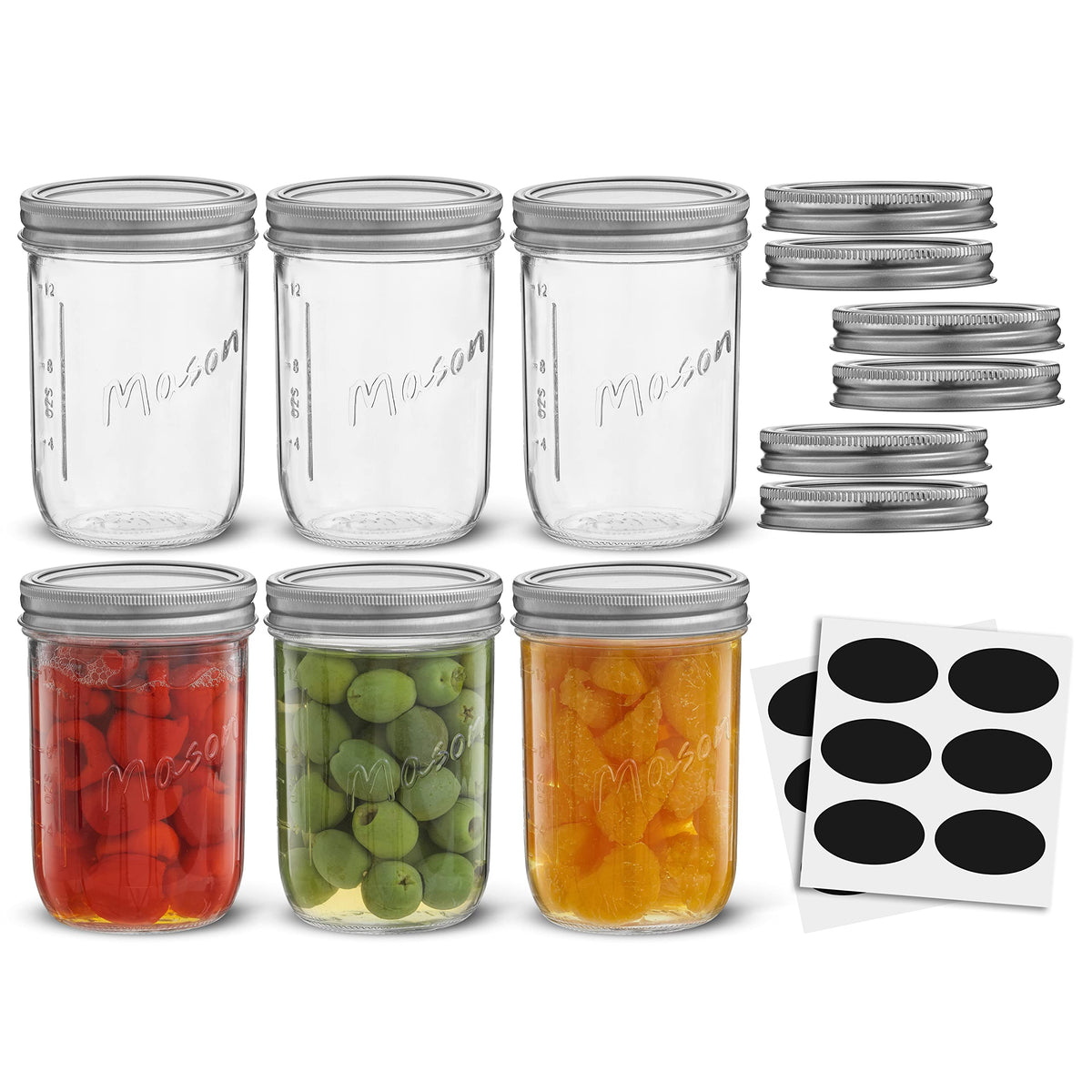 16 Oz 6-Pack Wide Mouth Glass Mason Jars with Lids G32658