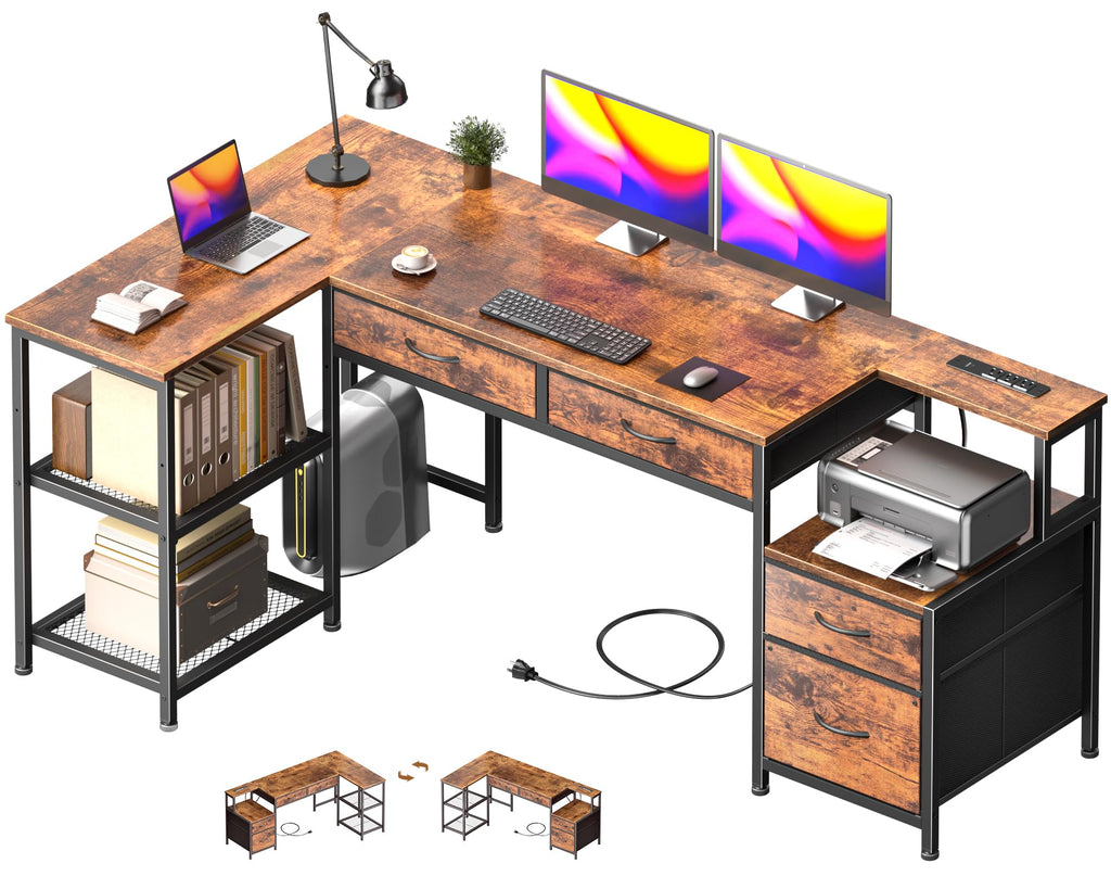 57" L Shaped Computer Desk with Power Outlet S94887