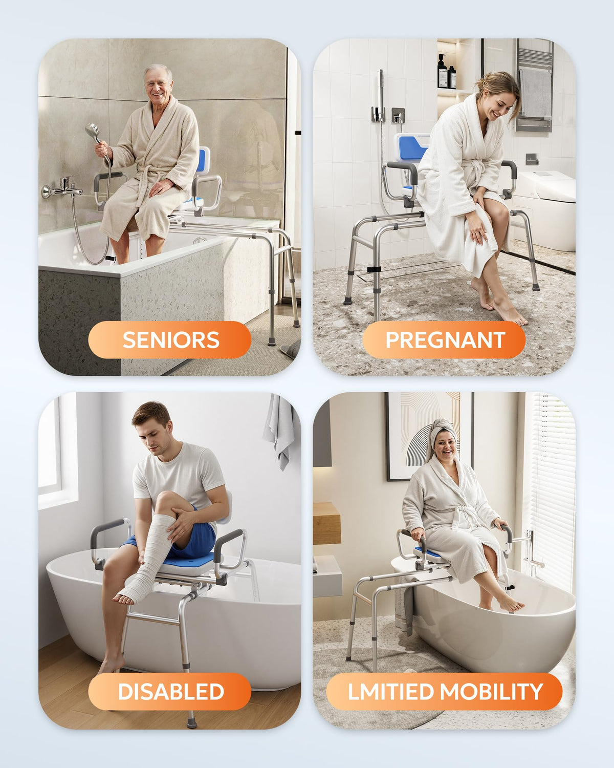 Sliding Shower Chair with 360° Swivel Seat U5368