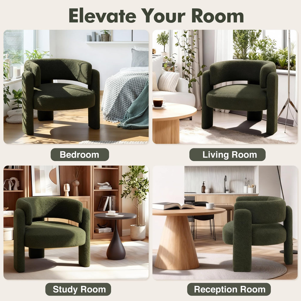 Sherpa Barrel Accent Chairs Set of 2 Olive Green N17402