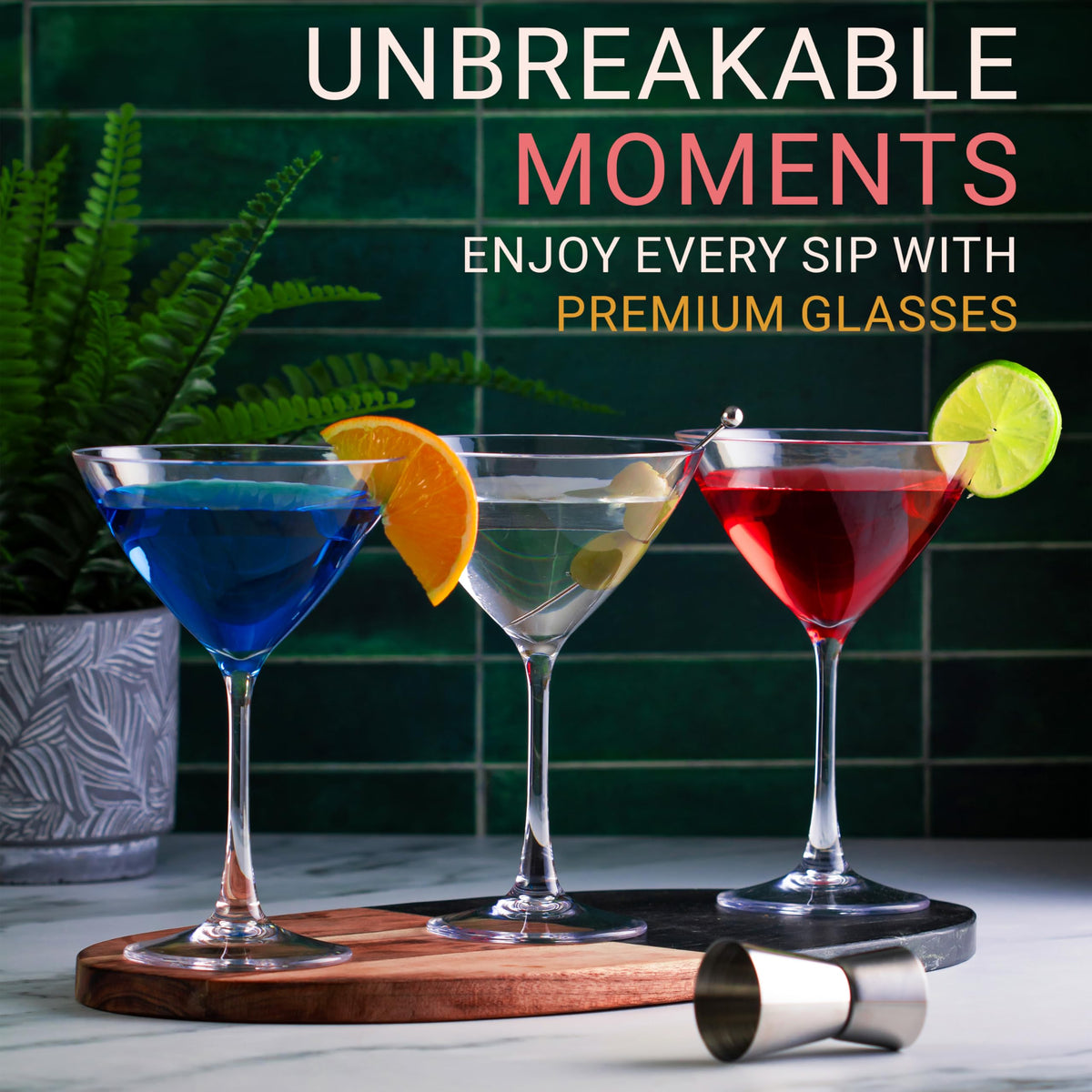Unbreakable Plastic Martini Glasses, 8 oz Set of 6 A3902