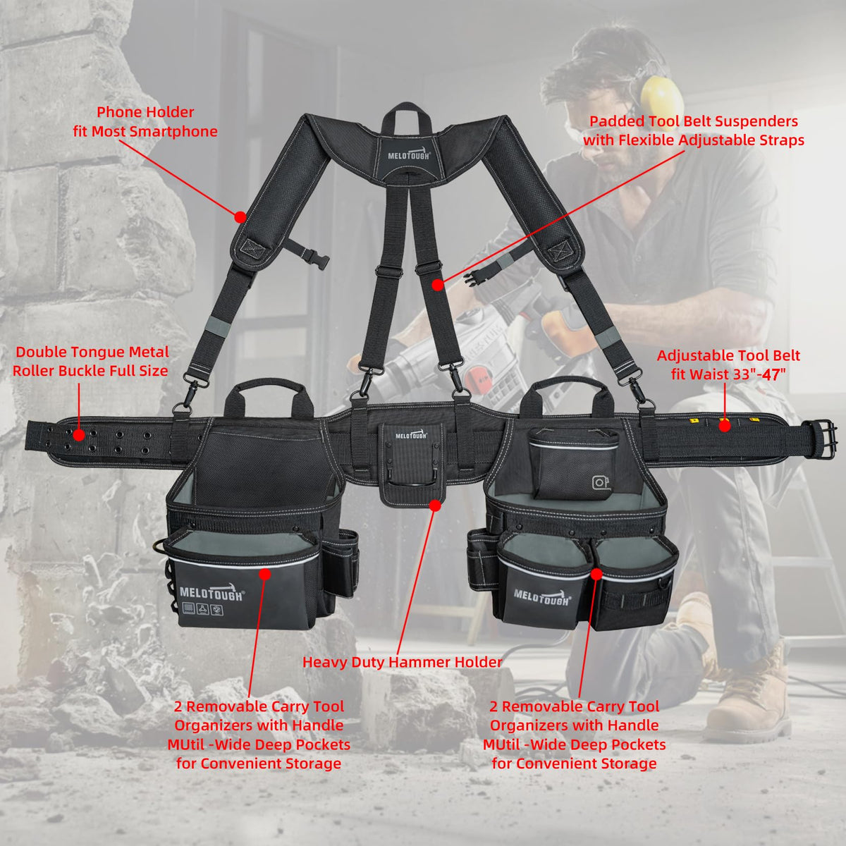 Carpenters Tool Belt with Suspenders 27 Pockets X166