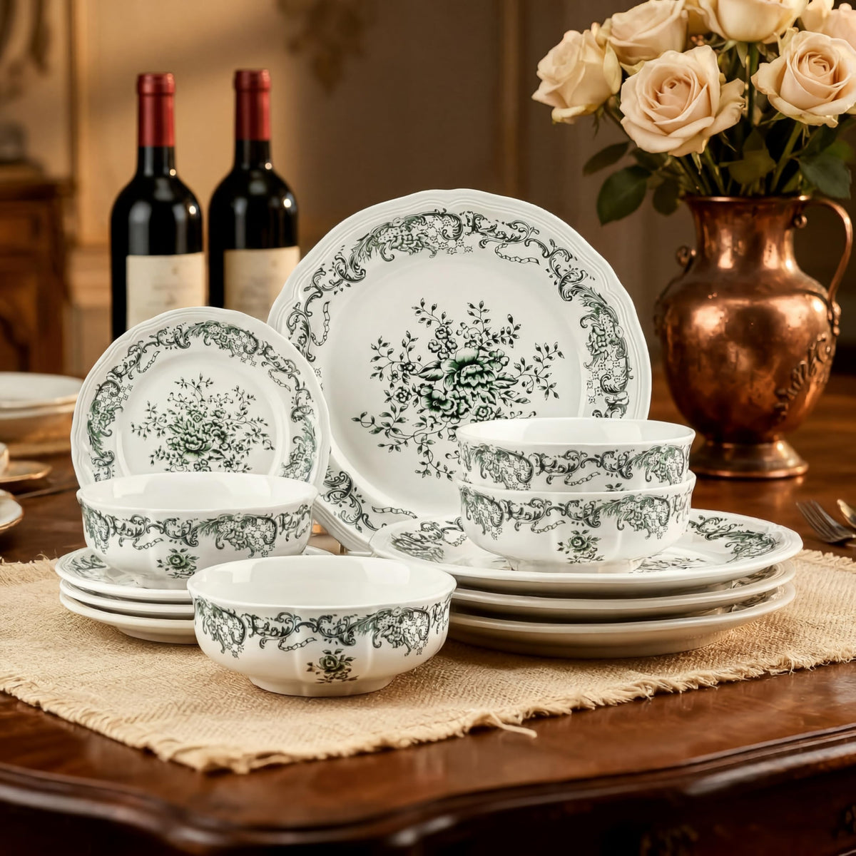 12-Piece Scalloped Edge Ceramic Dinnerware Set P7951