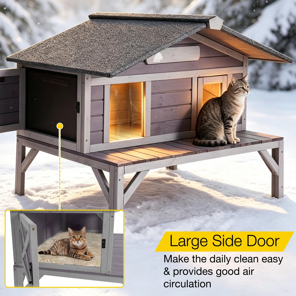 Outdoor Heated Cat House with Insulated Liner D96052