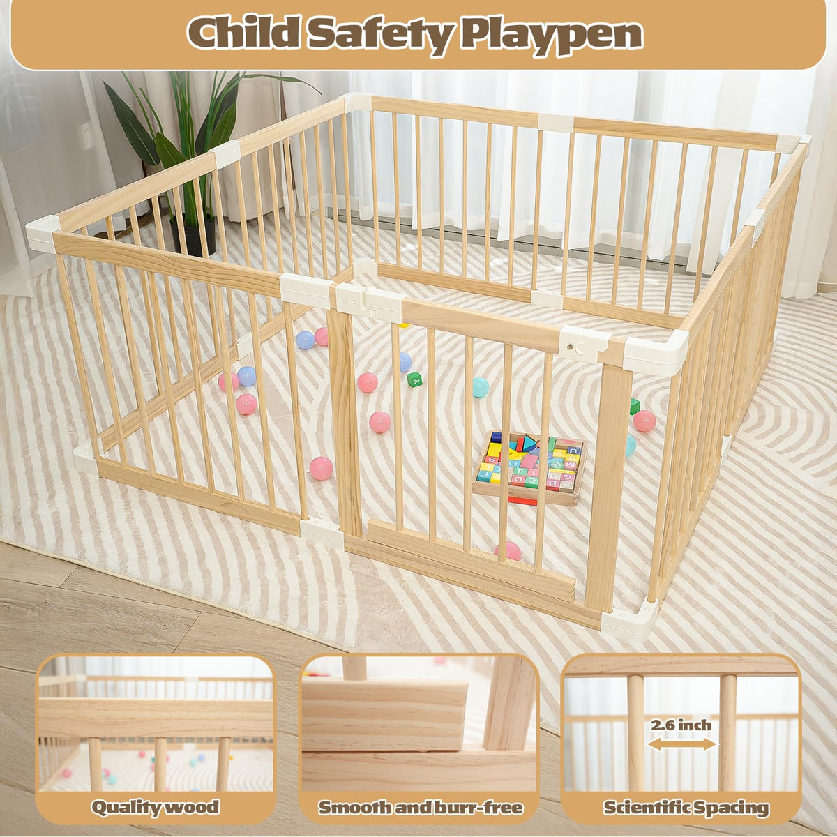 Wooden Baby Playpen 53"x53" P66512
