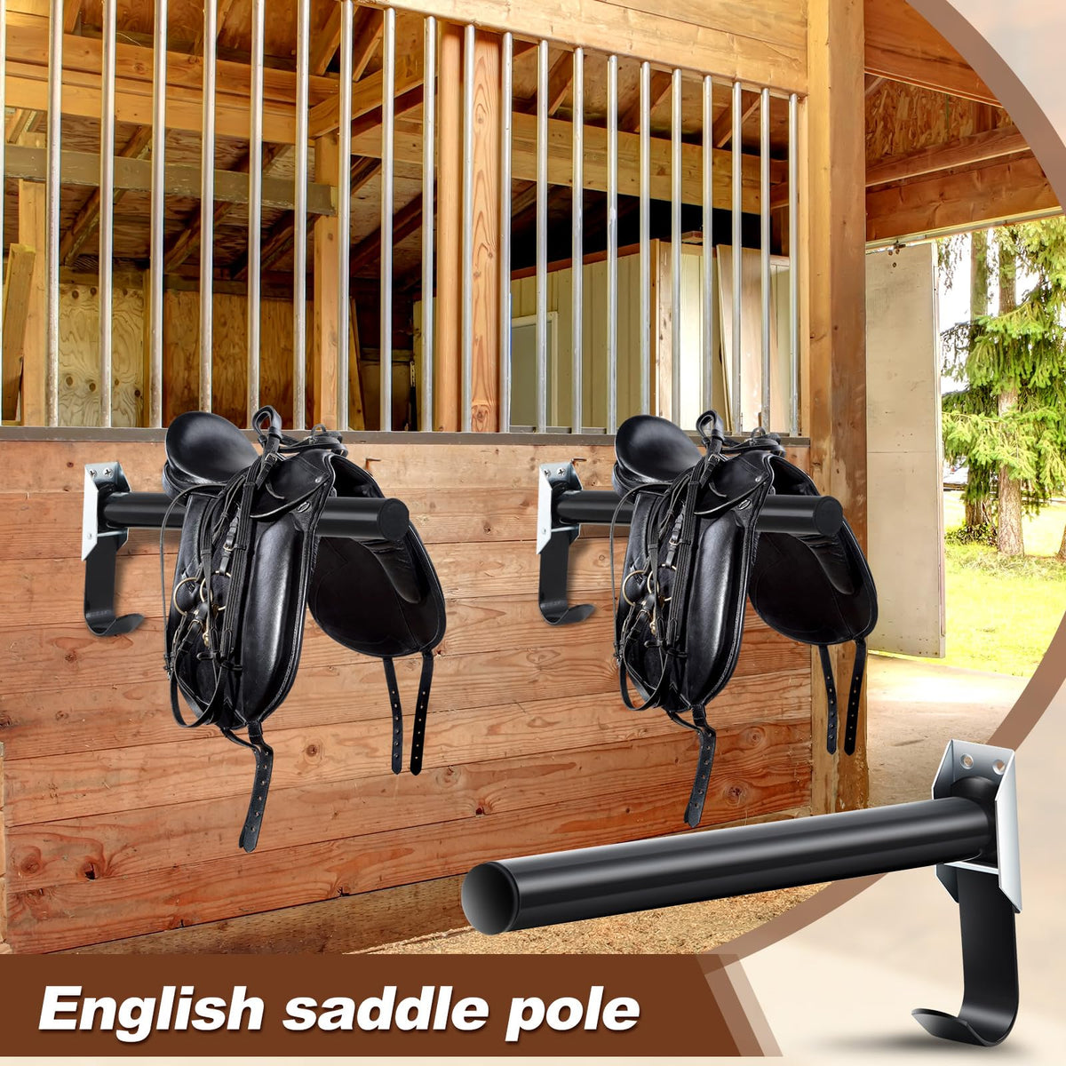 2 Pcs Wall Mount Saddle Rack with Bridle Holder E2142