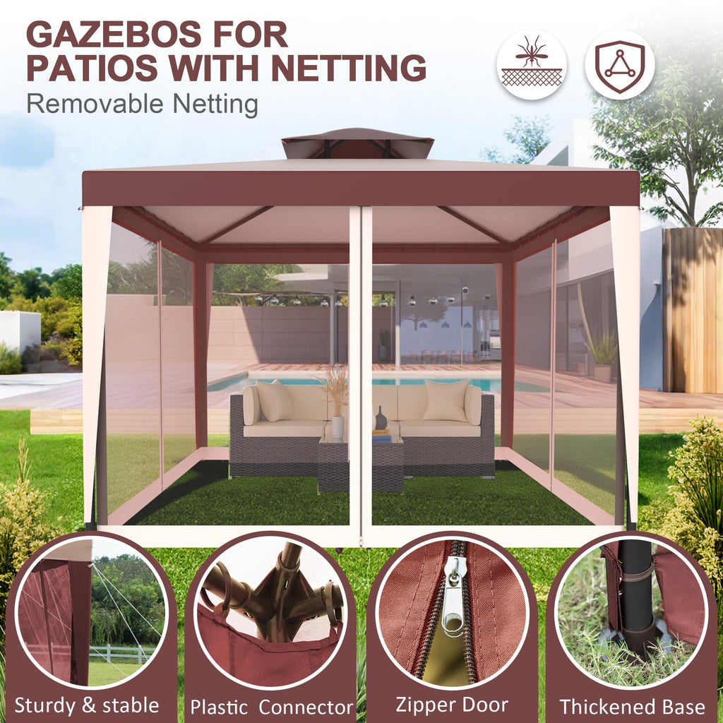 10x10 Outdoor Gazebo with Mosquito Netting K5290