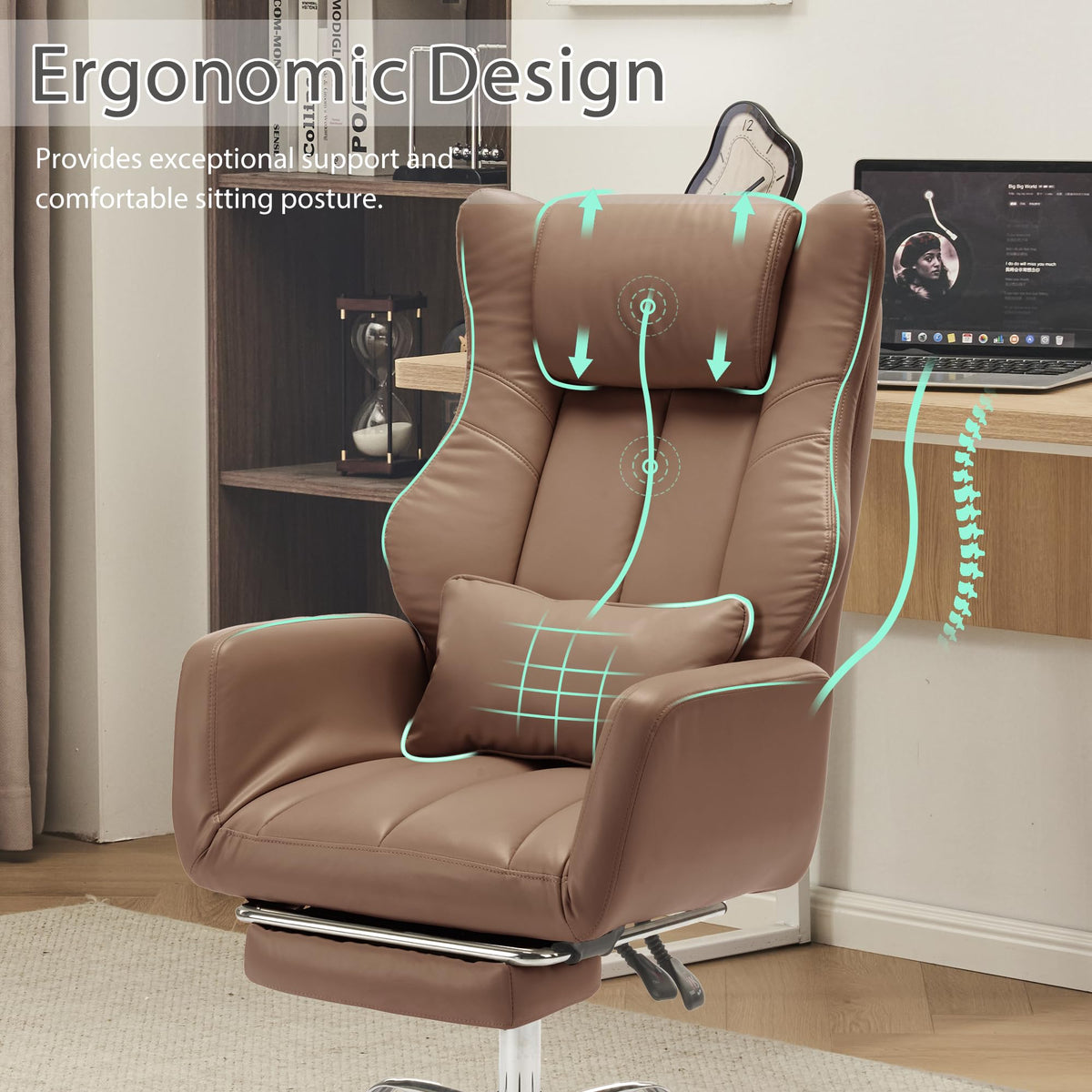 Cross Legged Office Chair with Footrest Brown M247