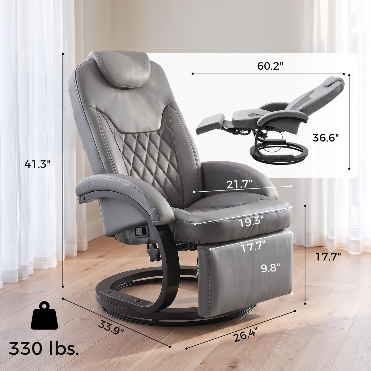 Gray Manual Recliner Chair with Footrest H226089