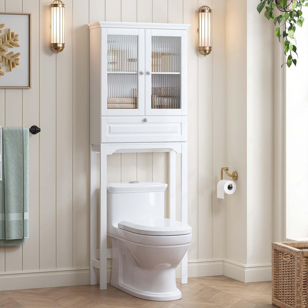 Over the Toilet Storage Cabinet with Glass Doors, White E272580