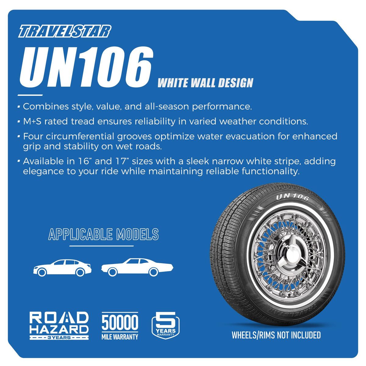205/75R15 18mm White Wall All Season Passenger Car Tire F119666