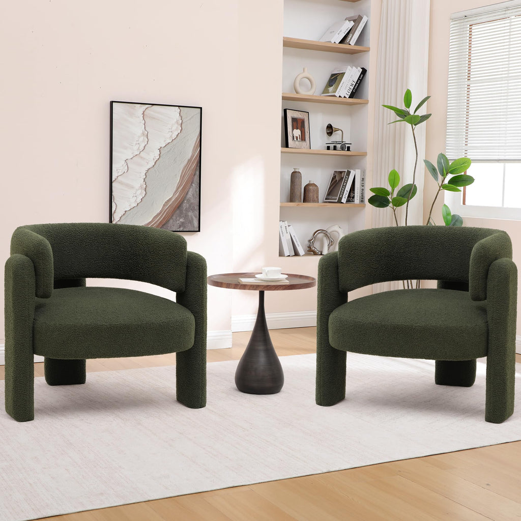 Sherpa Barrel Accent Chairs Set of 2 Olive Green N17402