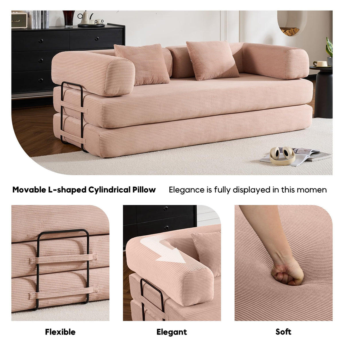 Pink Convertible Floor Sofa Bed T5354