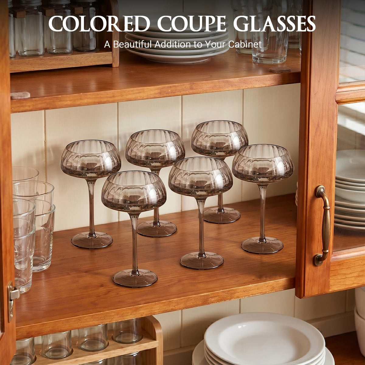 Smoke Gray Coupe Glasses Set of 6 D829