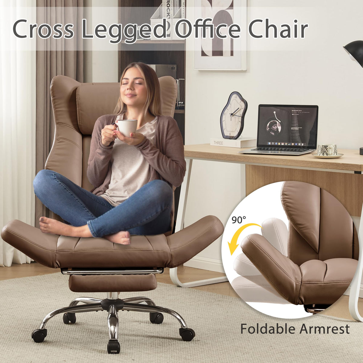 Cross Legged Office Chair with Footrest Brown M247