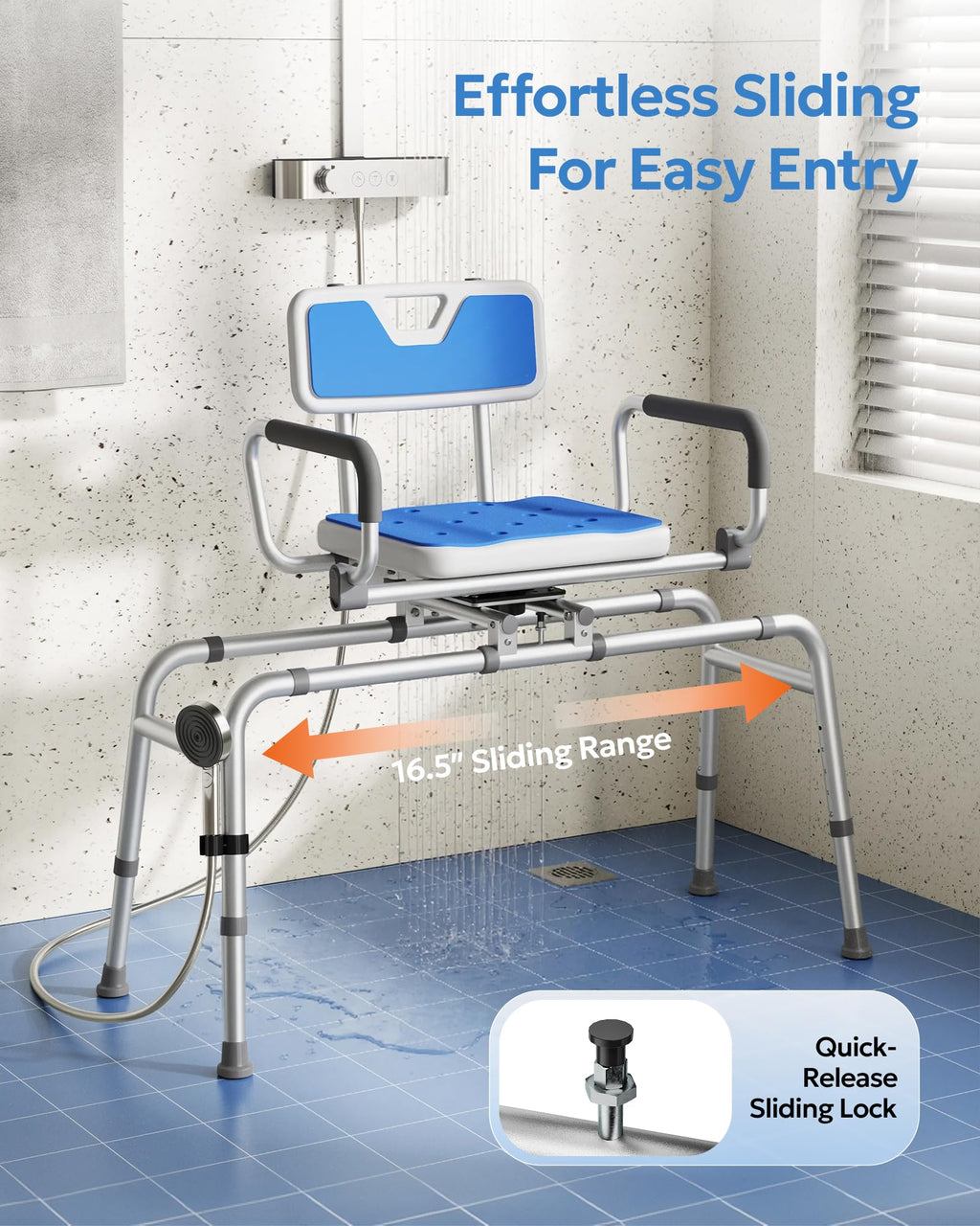 Sliding Shower Chair with 360° Swivel Seat U5368