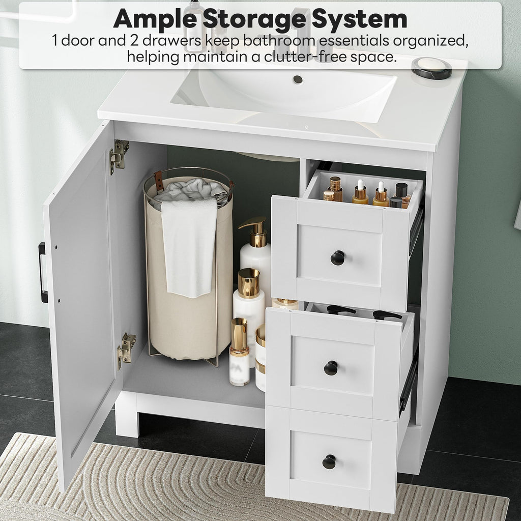 30" White Bathroom Vanity with Sink D3336
