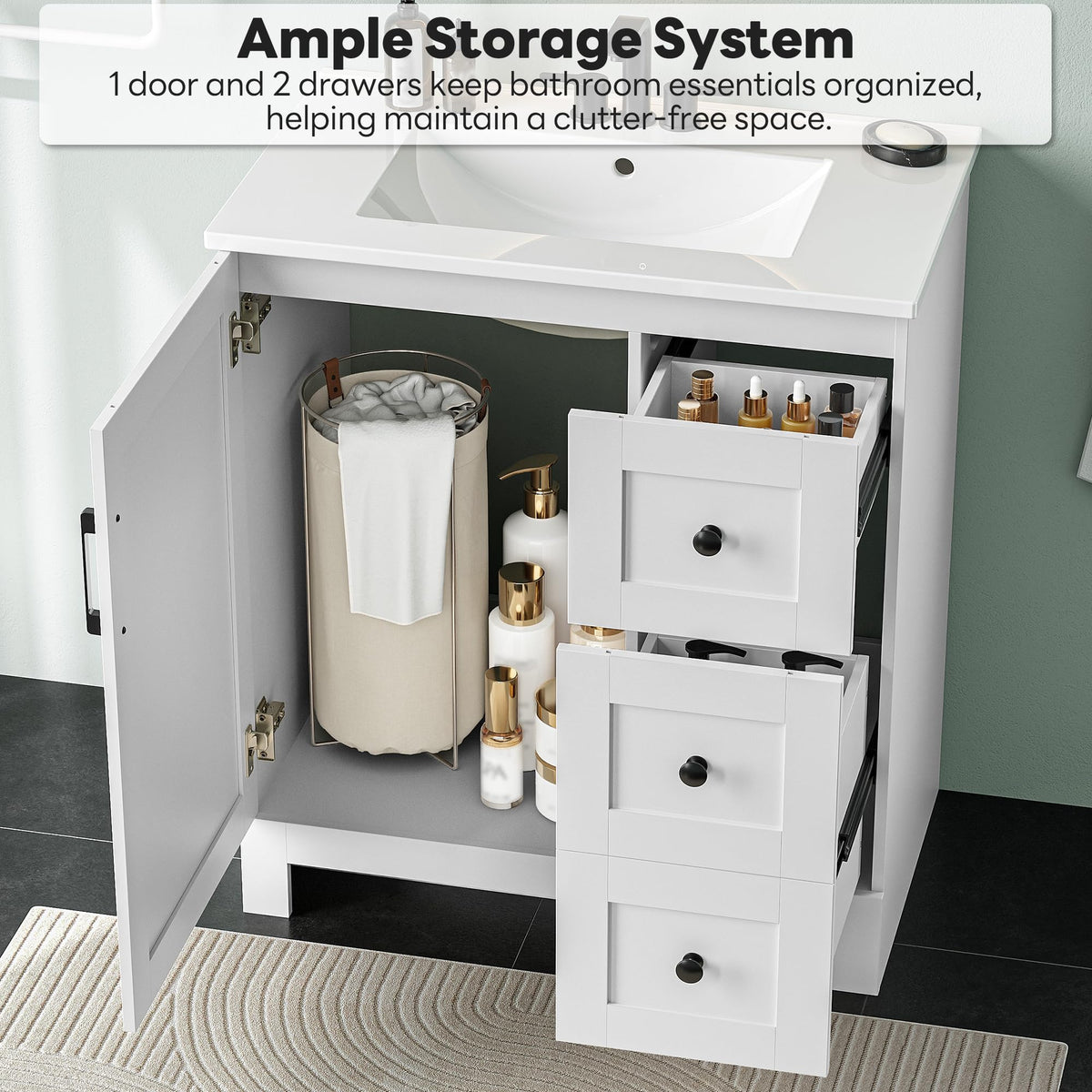 30" White Bathroom Vanity with Sink D3336