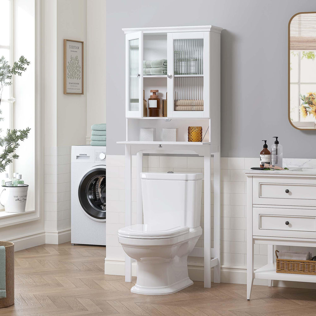 Over the Toilet Storage Cabinet with Glass Doors, White E272580