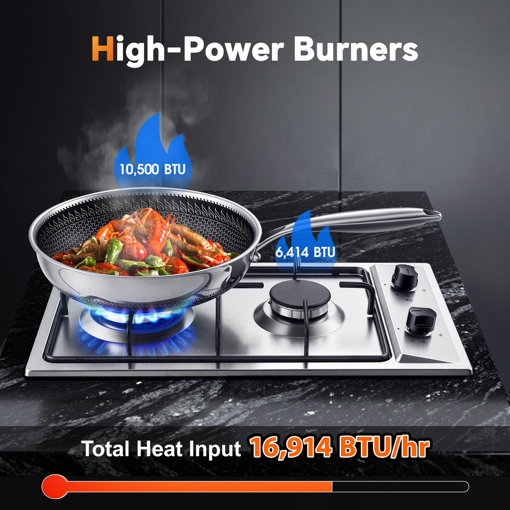 12 Inch 2 Burner Stainless Steel Gas Cooktop U367488