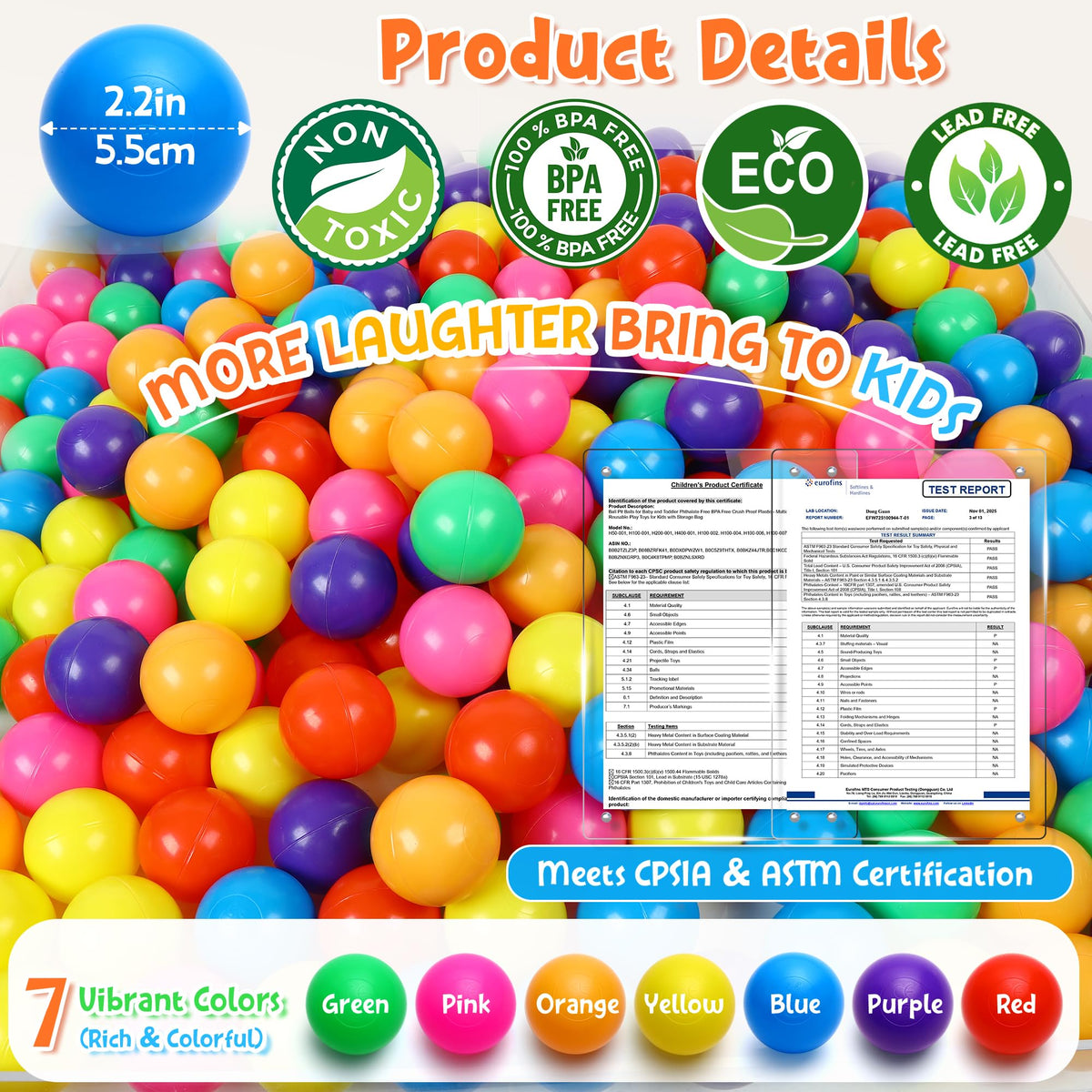 Crush Proof Plastic Ball Pit Balls with Storage Bag K5068
