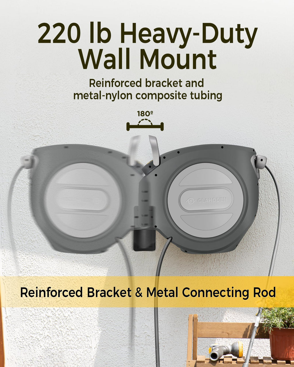 Retractable Garden Hose Reel 1/2 in x 100 ft Heavy Duty Wall Mount Z4638