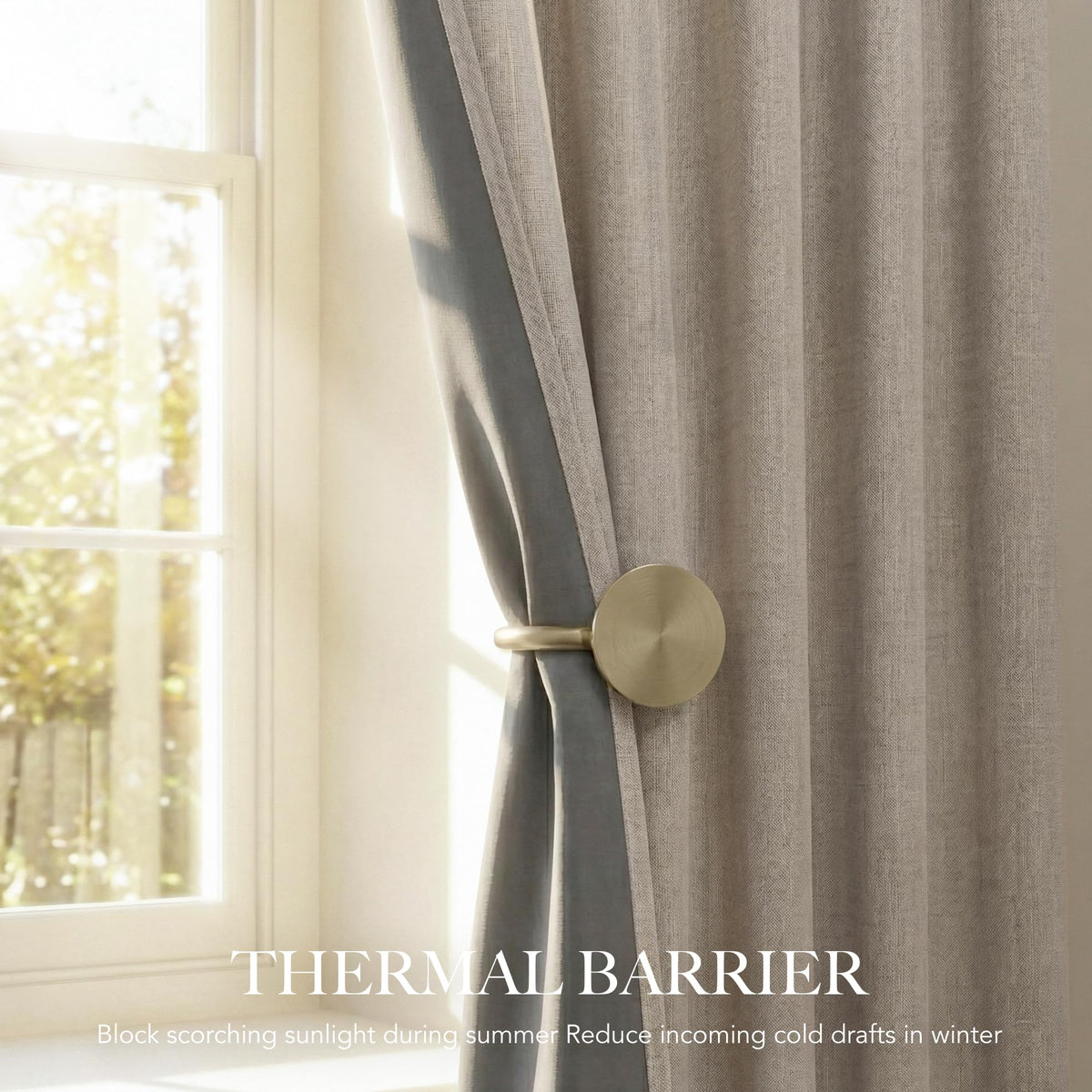 Natural Beige 100% Blackout Linen Curtains 96 Inch D392161