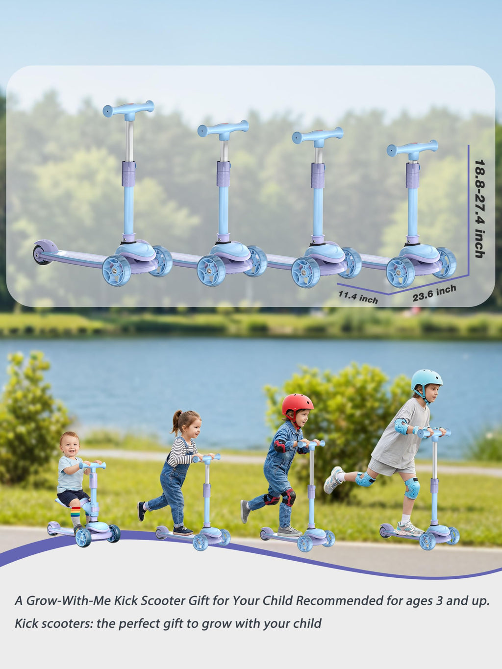 2-in-1 Folding Kick Scooter with Removable Seat and 3 PU Light-Up Wheels N9569