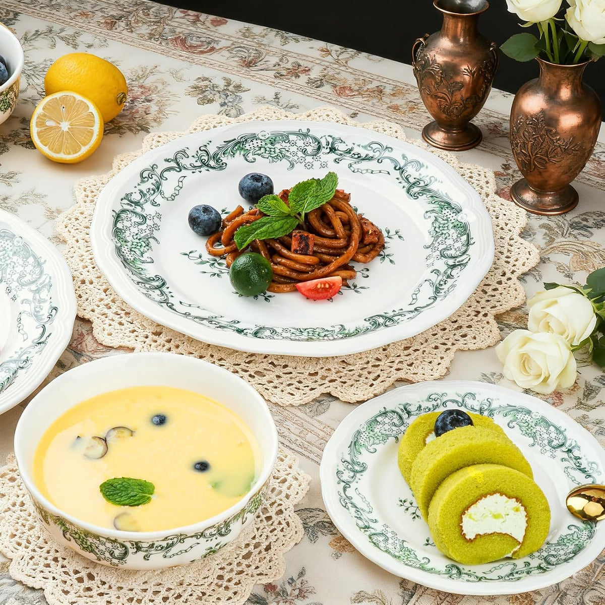 12-Piece Scalloped Edge Ceramic Dinnerware Set P7951