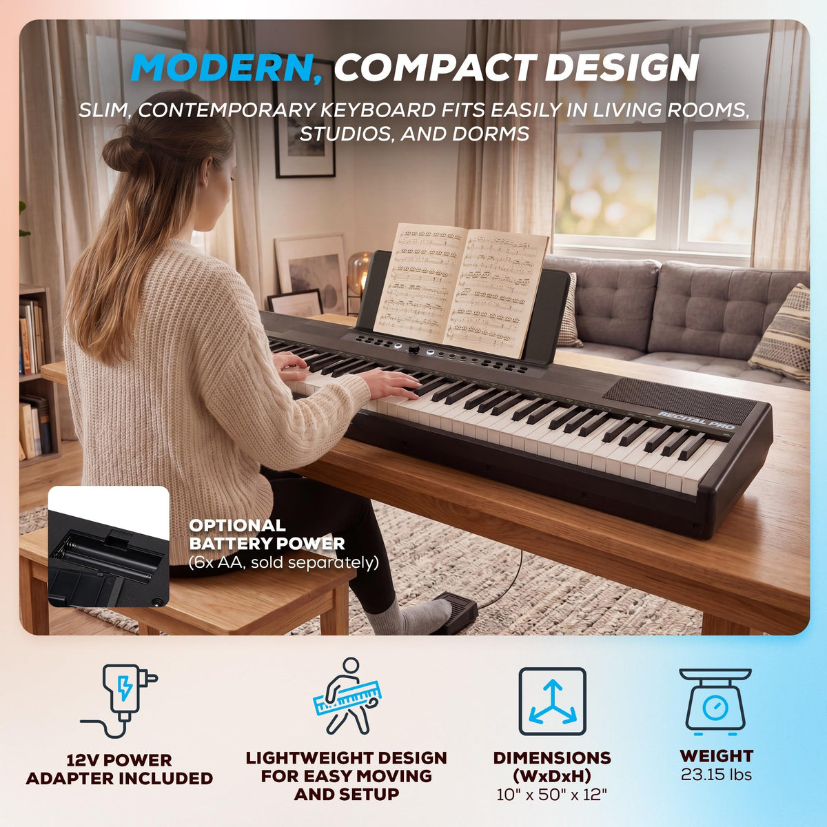 88-Key Weighted Digital Piano with Hammer Action W65508
