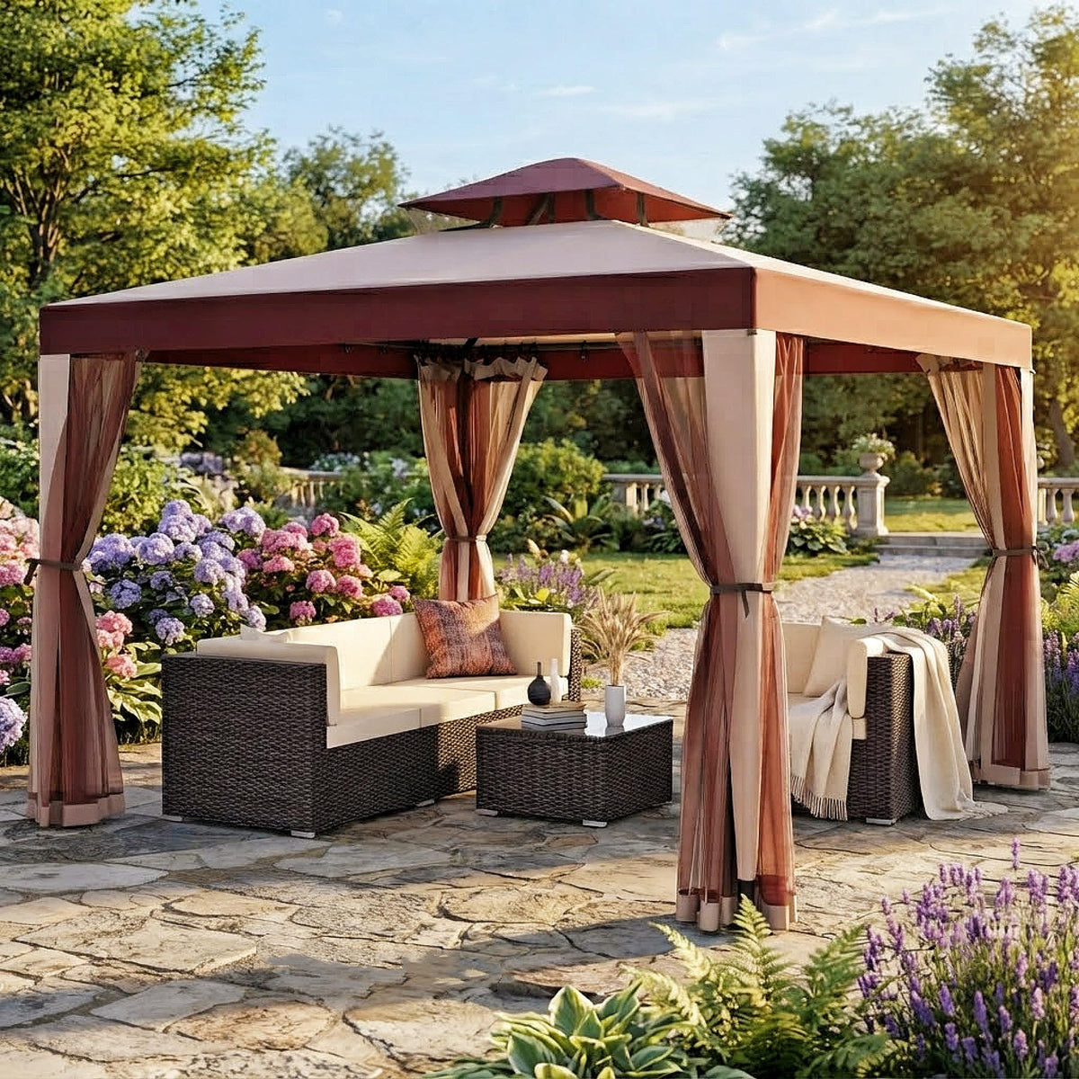 10x10 Outdoor Gazebo with Mosquito Netting K5290
