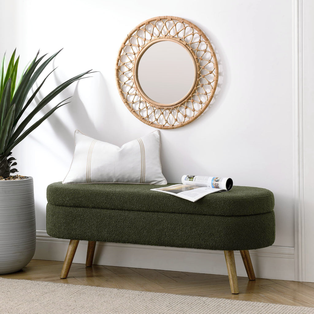 Oval Storage Bench with Rubber Wood Legs Q835868