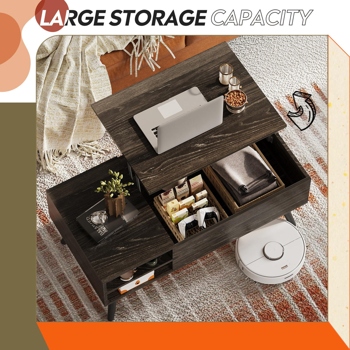 Lift Top Coffee Table with Hidden Storage, Black M72494