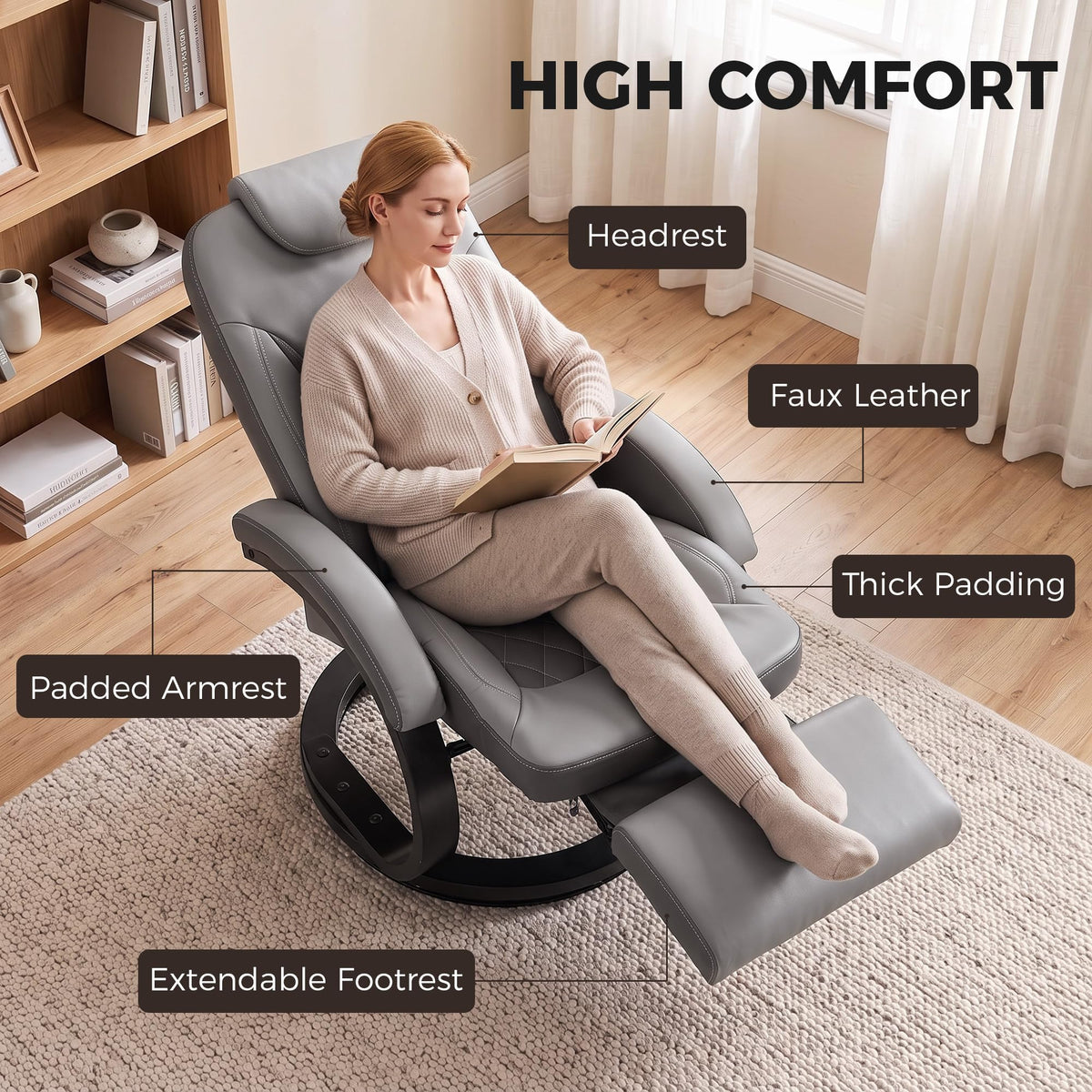 Gray Manual Recliner Chair with Footrest H226089