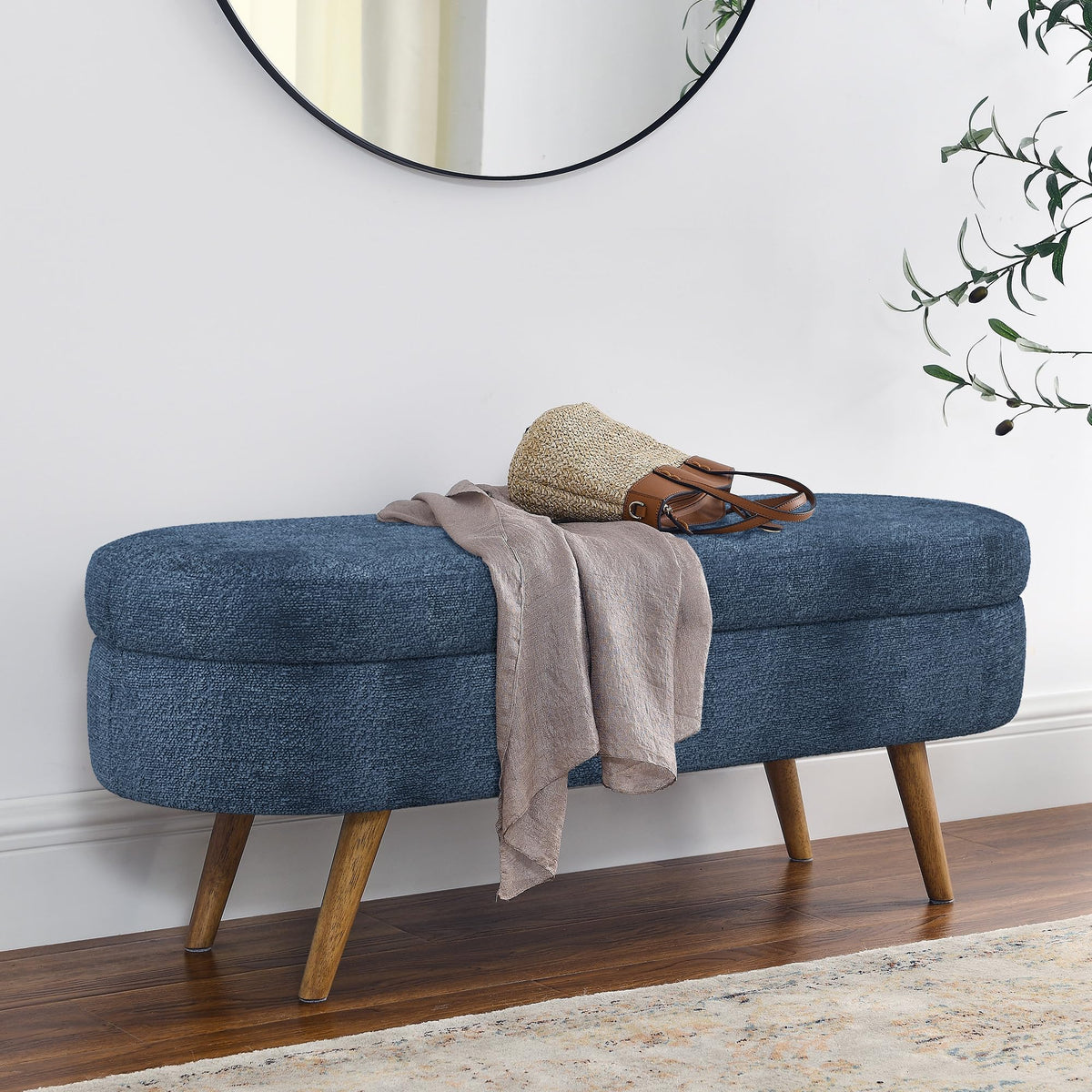 Oval Storage Bench with Rubber Wood Legs D2601