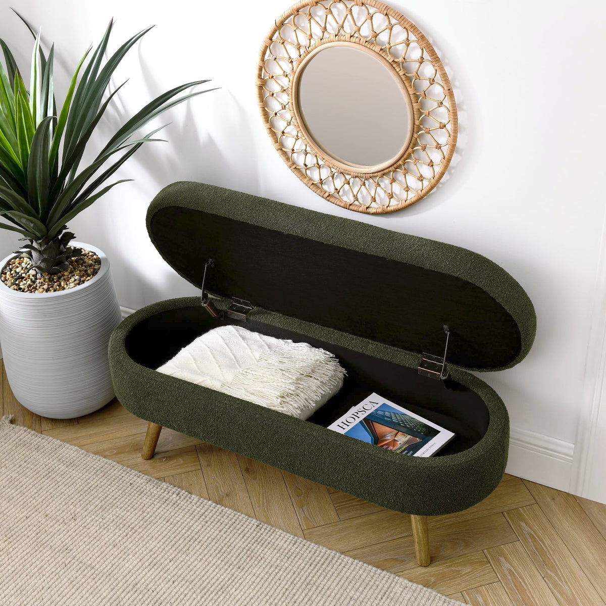 Oval Storage Bench with Rubber Wood Legs Q835868