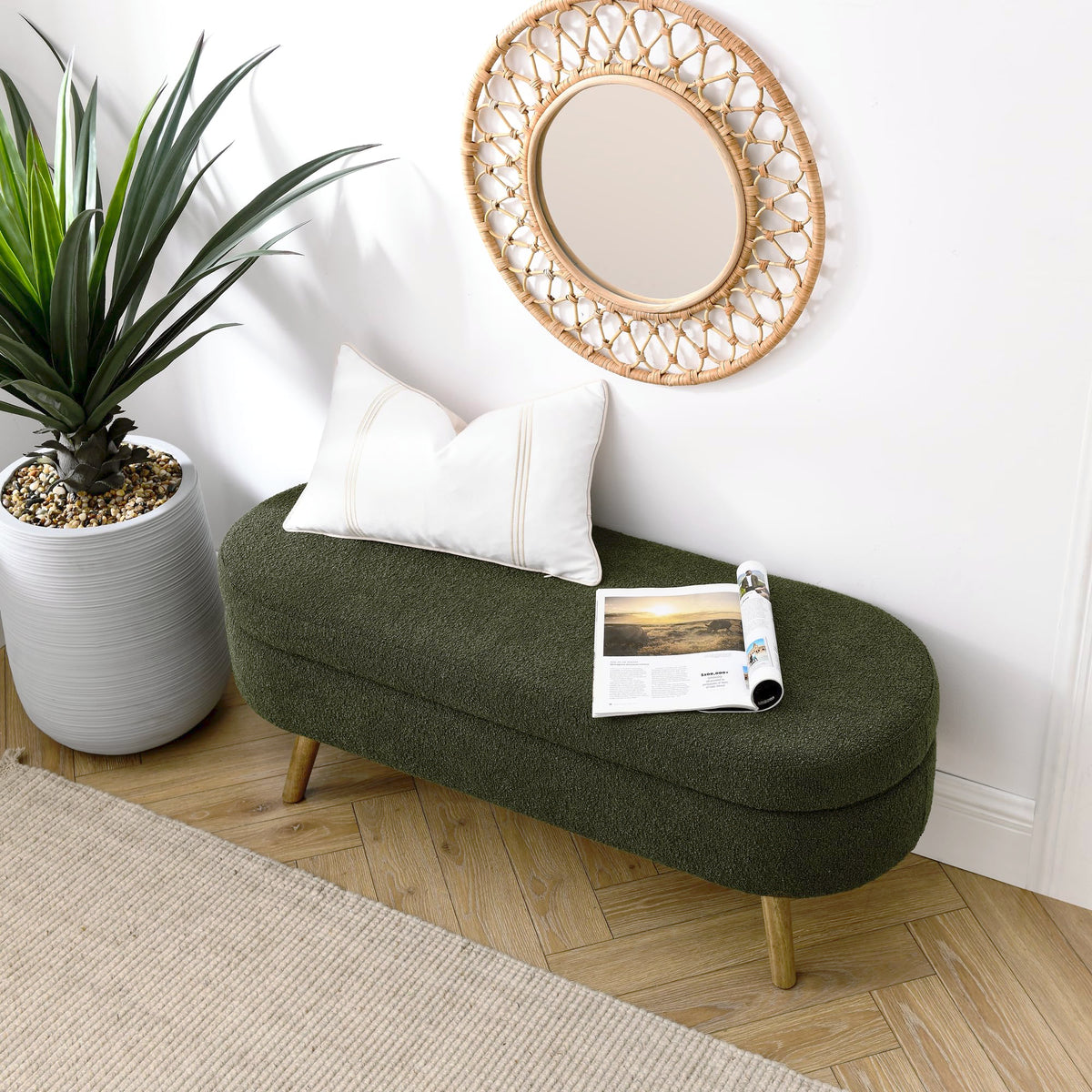 Oval Storage Bench with Rubber Wood Legs Q835868