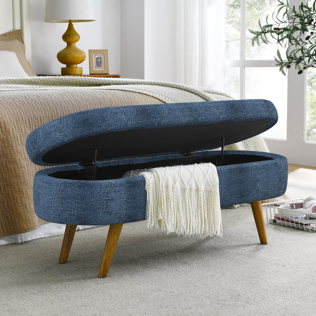 Oval Storage Bench with Rubber Wood Legs D2601
