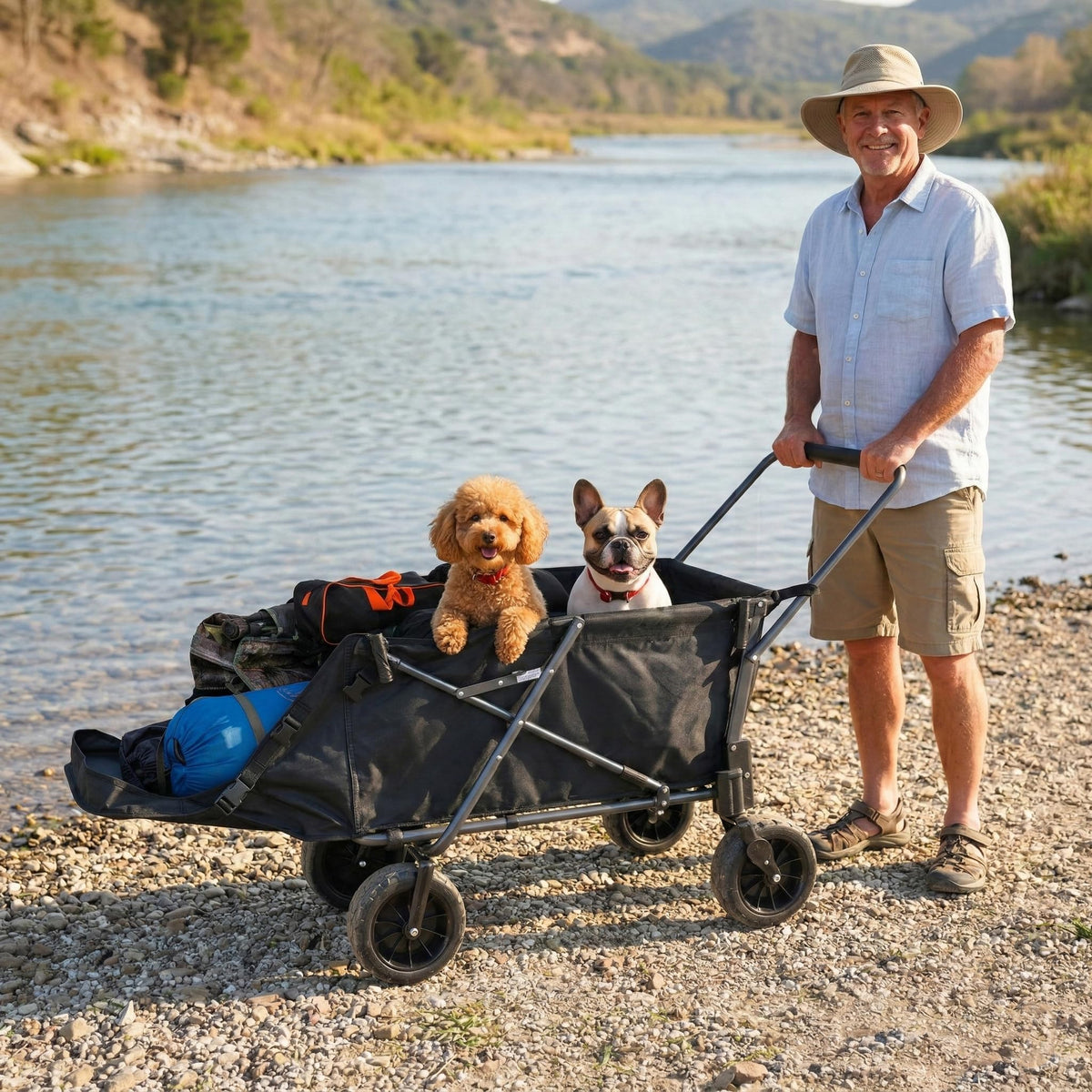Folding Dog Wagon Cart with Extendable Rear End, 220L Collapsible Utility Cart, Black X681509