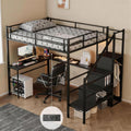 Full Size Metal Loft Bed with Desk & Storage Staircase K461