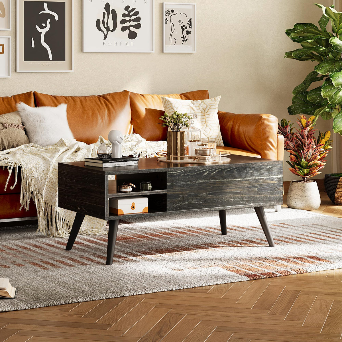 Lift Top Coffee Table with Hidden Storage, Black M72494