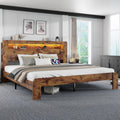 King Size Wooden Bed Frame with Storage Headboard and LED Lights R165781