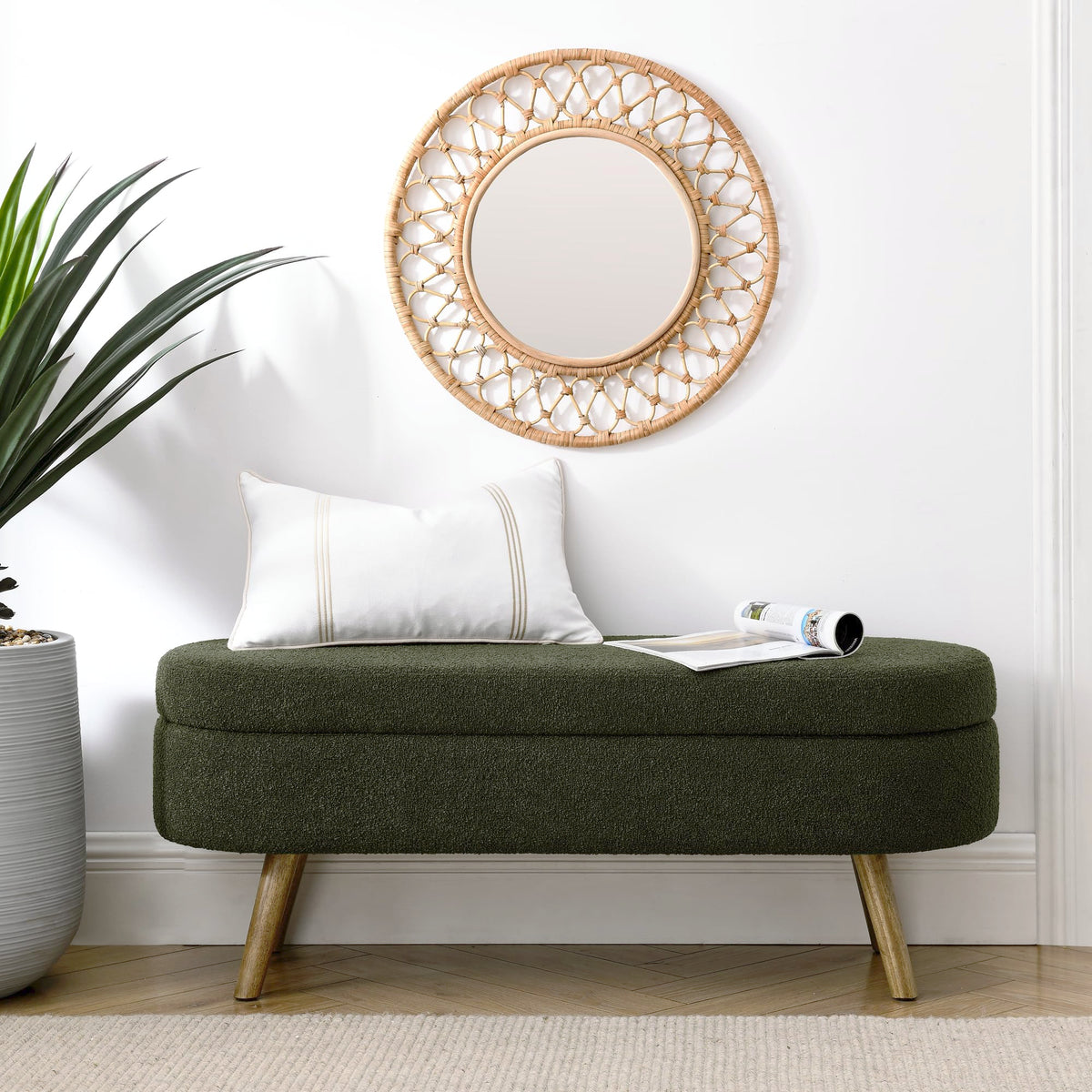 Oval Storage Bench with Rubber Wood Legs Q835868