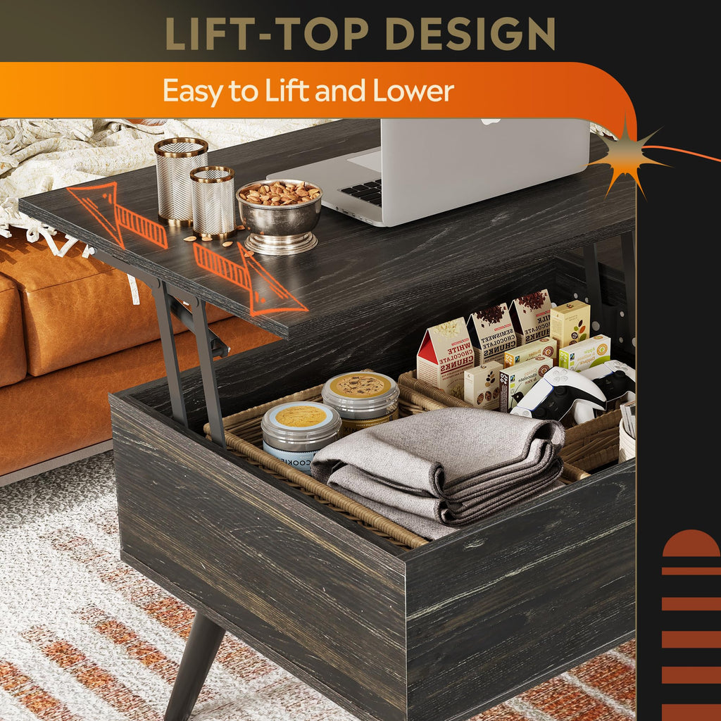 Lift Top Coffee Table with Hidden Storage, Black M72494