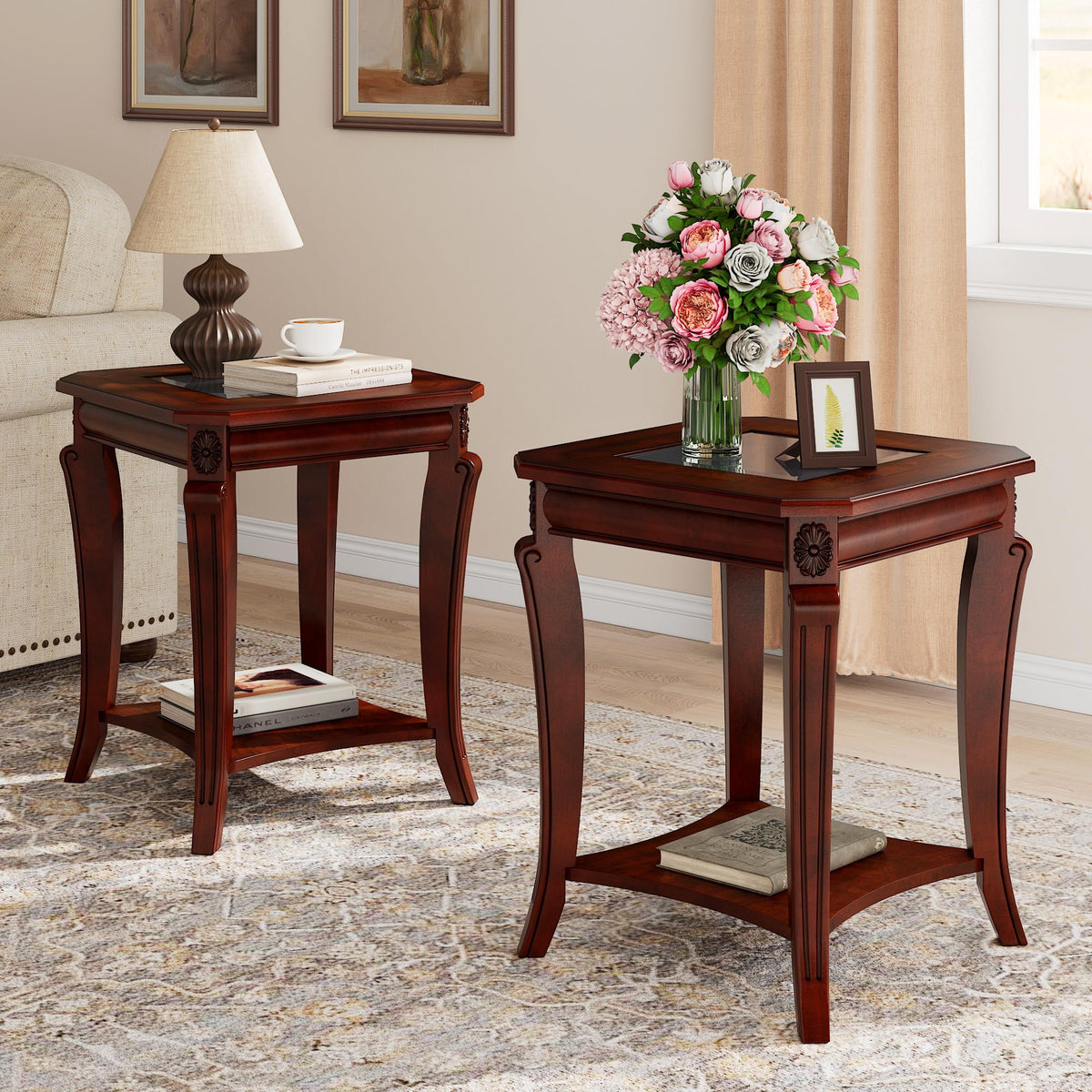Set of 2 Solid Wood End Table V949
